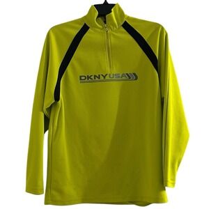 DKNY Sport Neon Yellow 1/4 Zip Pullover Mens XS Athletic Y2K Logo